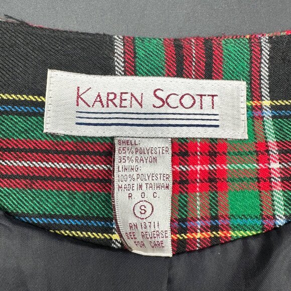 Vintage Sleeveless Dress Karen Scott Plaid Button Front Small 1980s Red Green - Picture 4 of 7